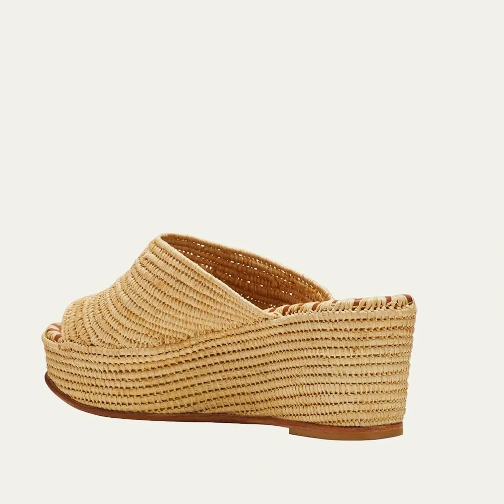 CARRIE FORBES Karin Woven Rafia Wedge Slide Sandals - Picture 3 of 8